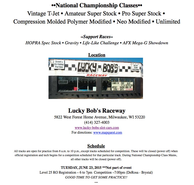 41st Annual HOPRA National Championships Milwaukee HO Racing Slotblog