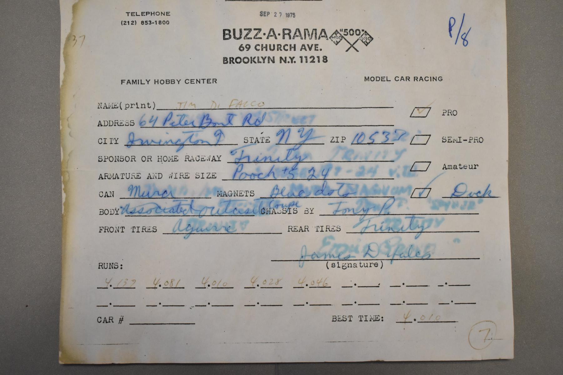 Buzz-A-Rama race entry forms - Slot Car History - Slotblog